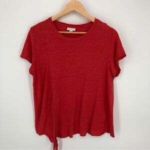 J.‎ Jill Love Linen Tee Womens Large Red Orange Tie Waist Short Sleeve Seamed
